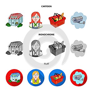 Salesman, woman, basket, plastic .Supermarket set collection icons in cartoon,flat,monochrome style vector symbol stock