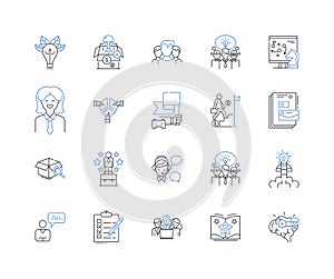 Salesmanship skills line icons collection. Persuasion, Charisma, Confidence, Communication, Presentation, Adaptability photo