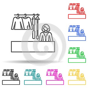 saleswoman of clothes multi color style icon. Simple thin line, outline vector of mall shopping center icons for ui and ux,