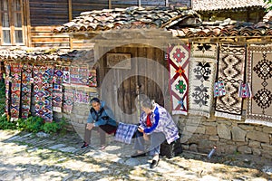 Saleswoman home carpet in the Bulgarian village of Zheravna