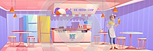 Saleswoman in ice cream shop or parlor or cafe
