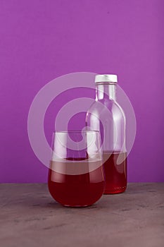 Salgam - Popular Turkish fermented drink. Traditional beverage made with water, purple carrot or turnip juice. Selective focus,