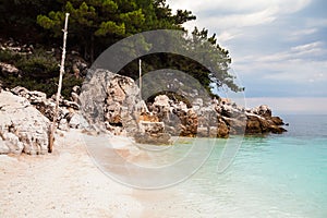 Saliara Beach (called Marble Beach), beautiful white beach in Thassos island, Greece