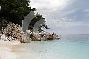 Saliara Beach (called Marble Beach), beautiful white beach in Thassos island, Greece