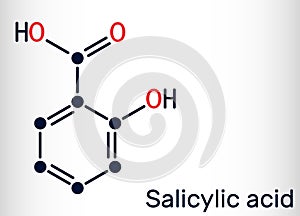 Salicylic acid molecule. It is a type of phenolic acid. Skeletal chemical formula