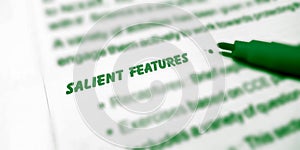 salient features word written on green colour letters