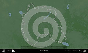 Salihorsk District outlined, Belarus. Physical