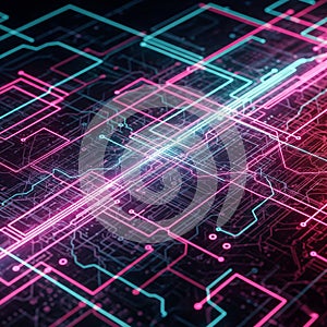 Neon Glow Circuit Board - Cyberpunk Technology Background