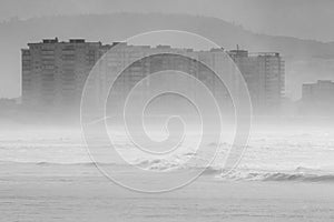 Salinas, Asturias, northern Spain, under the haze