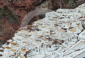 Salinas de Maras,Peru . Salt natural mine. Inca Salt pans at Maras, near Cuzco in Sacred Valley, Peru