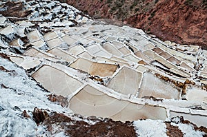 Salinas de Maras,Peru . Salt natural mine. Inca Salt pans at Maras, near Cuzco in Sacred Valley, Peru