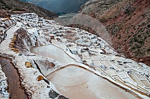 Salinas de Maras,Peru . Salt natural mine. Inca Salt pans at Maras in Sacred Valley, Peru