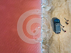 Aerial View of pink flat lake in Colombia photo