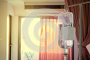Saline infusion in the hospital. Saline container for patients who are hospitalized