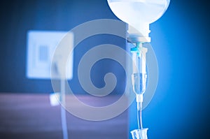 saline IV drip for patient and Infusion pump in hospital photo