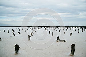 Saline,salt lake Baskunchak. Astrakhan region. Russian landscape