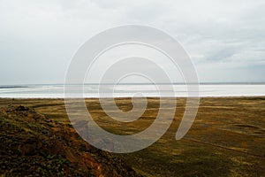 Saline,salt lake Baskunchak. Astrakhan region. Russian landscape