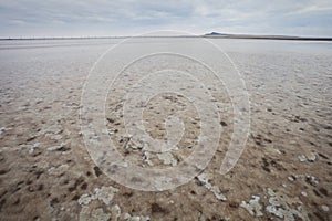 Saline (salt lake) Baskunchak landscape.