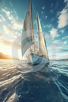 Saling boats on the blue sea photo