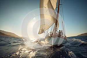 Saling boats on the blue sea photo