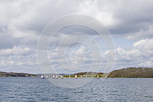 Group of saling Boats in a lake in Spring photo