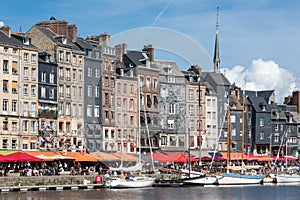 Sailing boats in old medieval harbor Honfleur, France