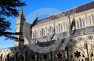 Salisbury cathedral clear cold day.