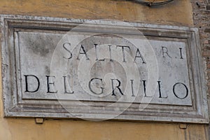 Salita del Grillo street name sign in Rome, Italy photo