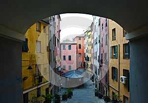 Salita Santa Brigida cross street of Via Balbi Street old town Genoa, Italy photo