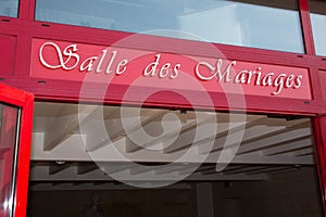 Salle de mariage in french language means wedding hall sign text