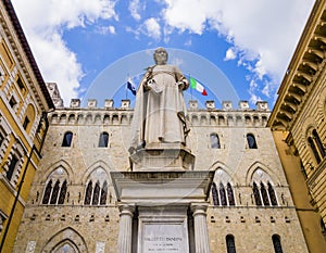 Sallustio Bandini monument in Piazza Salimbeni square, Siena, Tuscany, Italy