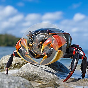 Sally Lightfoot crab (Sally Lightfoot crab) on a rock by the sea