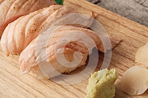 Salmon aburi sushi or Salmon burn