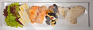 Delicious appetizer with smoked salmon photo