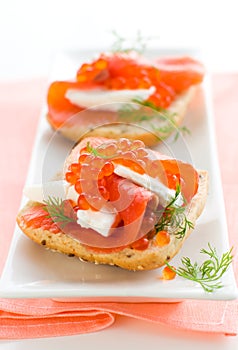 Salmon appetizer with red caviar