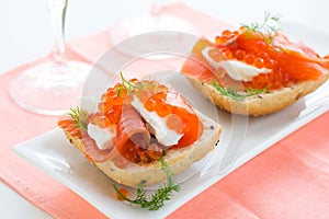 Salmon appetizer with red caviar