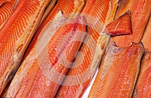 Salmon Atlantic salted, fish market of Bergen, Norway.