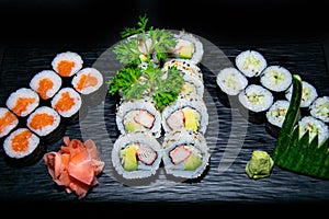 Salmon and avoaddo hosomaki and california sushi