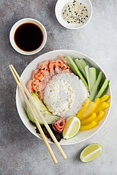 salmon and avocado sushi bow