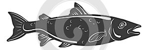 Salmon black logo. River fish icon. Underwater animal photo