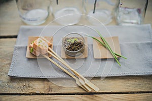 Salmon brochette with dill and pepper photo