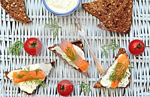 Salmon bruschetta on a picnic