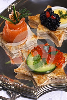 Salmon and caviar canape