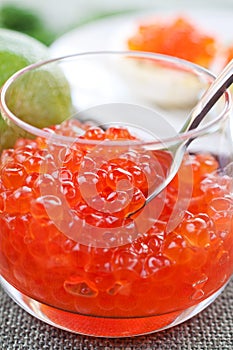 Salmon caviar in glasses