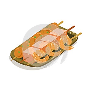 Salmon chicken and shrimp Yakitori kebab skewers