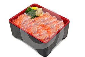 Salmon don Rice box : fresh sliced Salmon Sashimi on Rice Box is