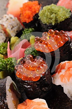 Salmon eggs sushi