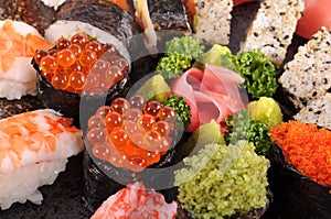 Salmon eggs sushi - Ikura sushi photo