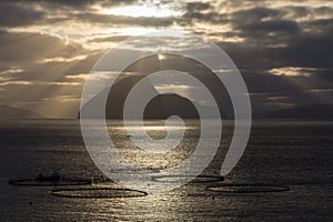 Salmón granjas el cielo feroés islas 