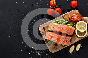 Salmon fillet and ingredients